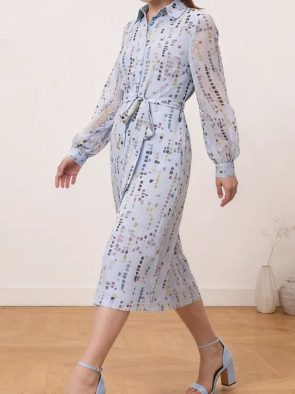 Tied Waist Long Sleeve Dress