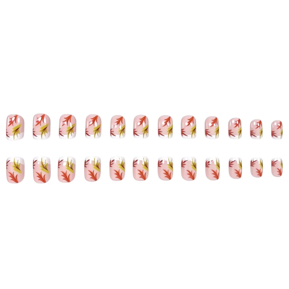 Nailhour 24Pcs Floral French Autumn Short Square Press On Nails