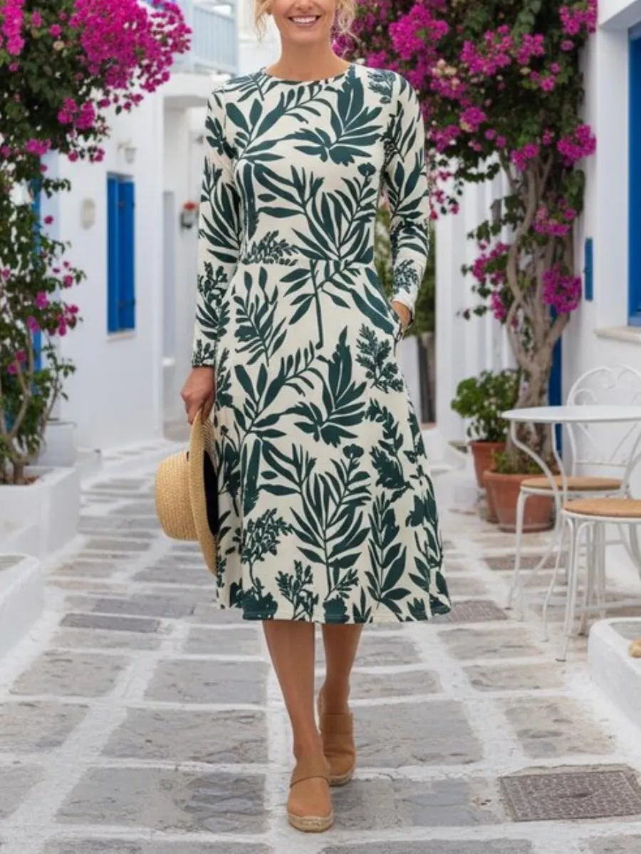 Botanical Leaf Midi Dress