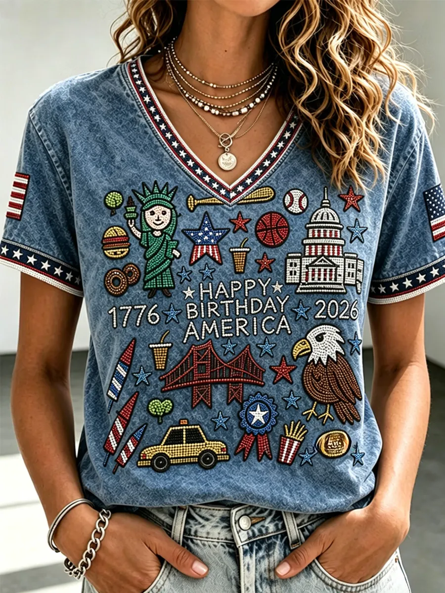 Women's Casual USA 250th Celebration Print Short Sleeve T-shirt