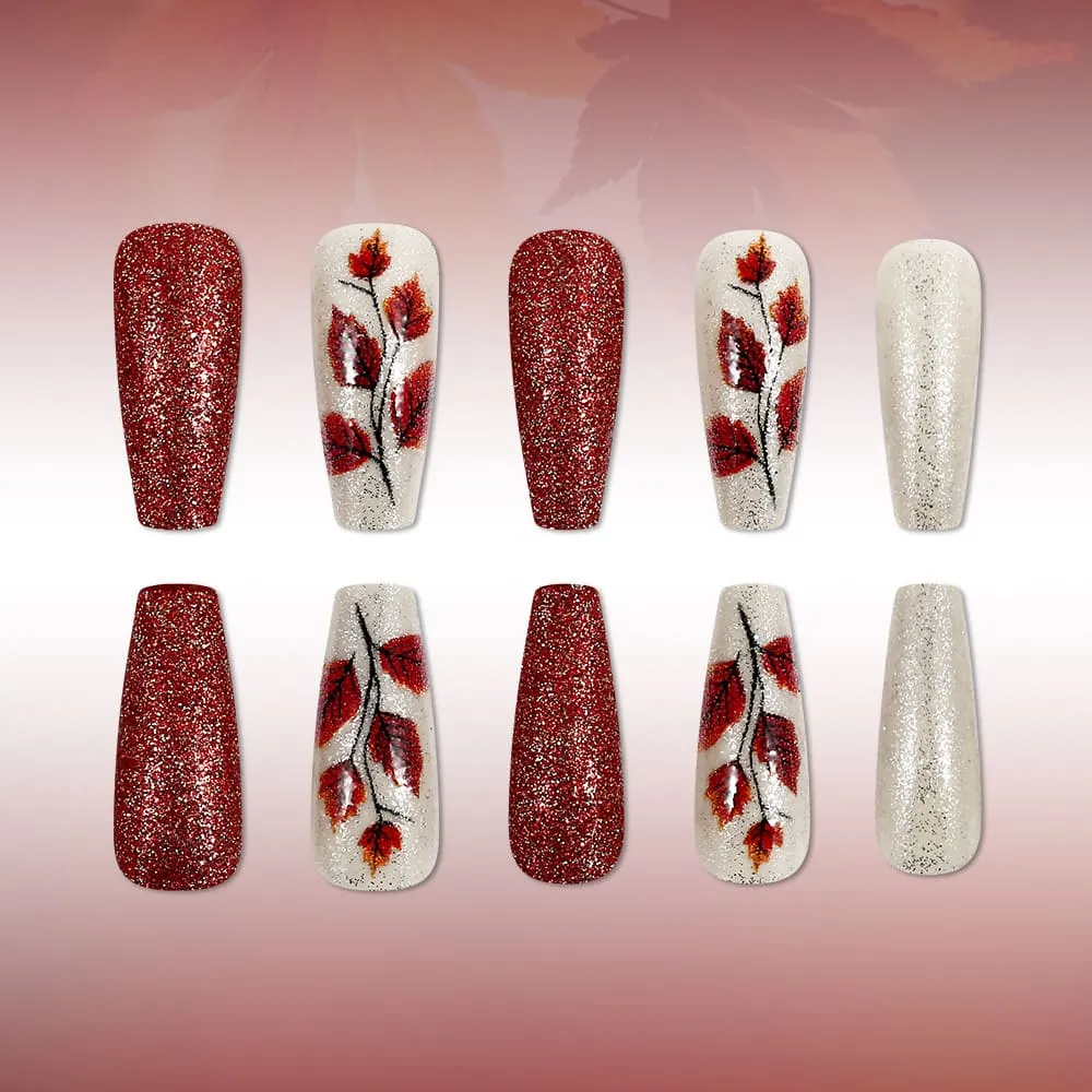 Nailhour 24Pcs Autumn Glitter Medium Square Press On Nails