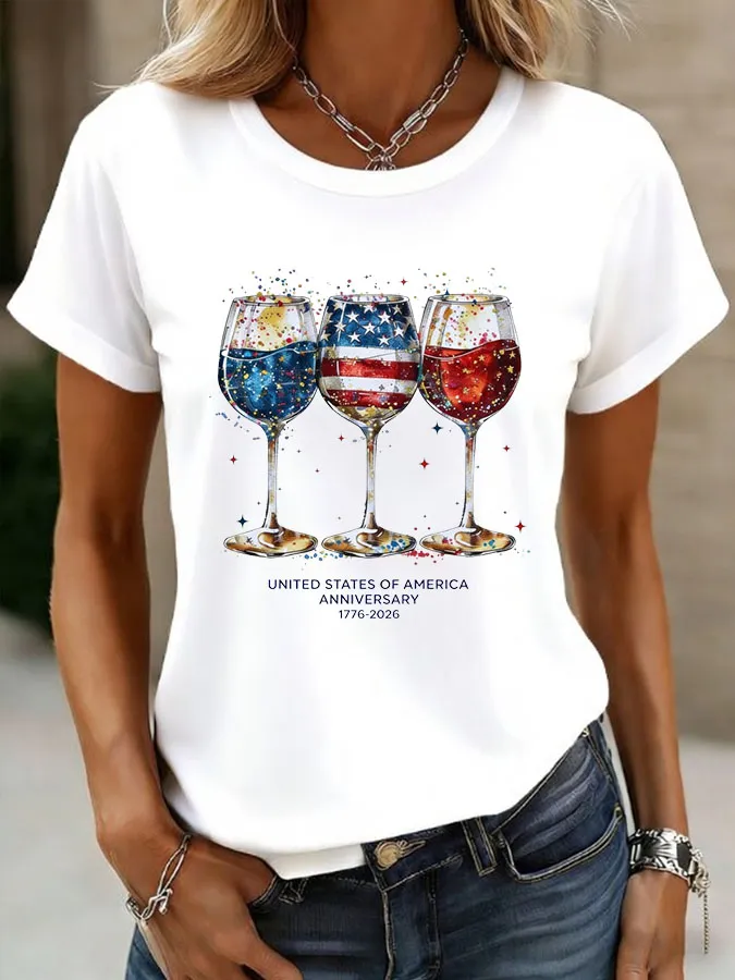 Women'S American Independence Day 250Th Anniversary Printed Round Neck Short Sleeve T-Shirt