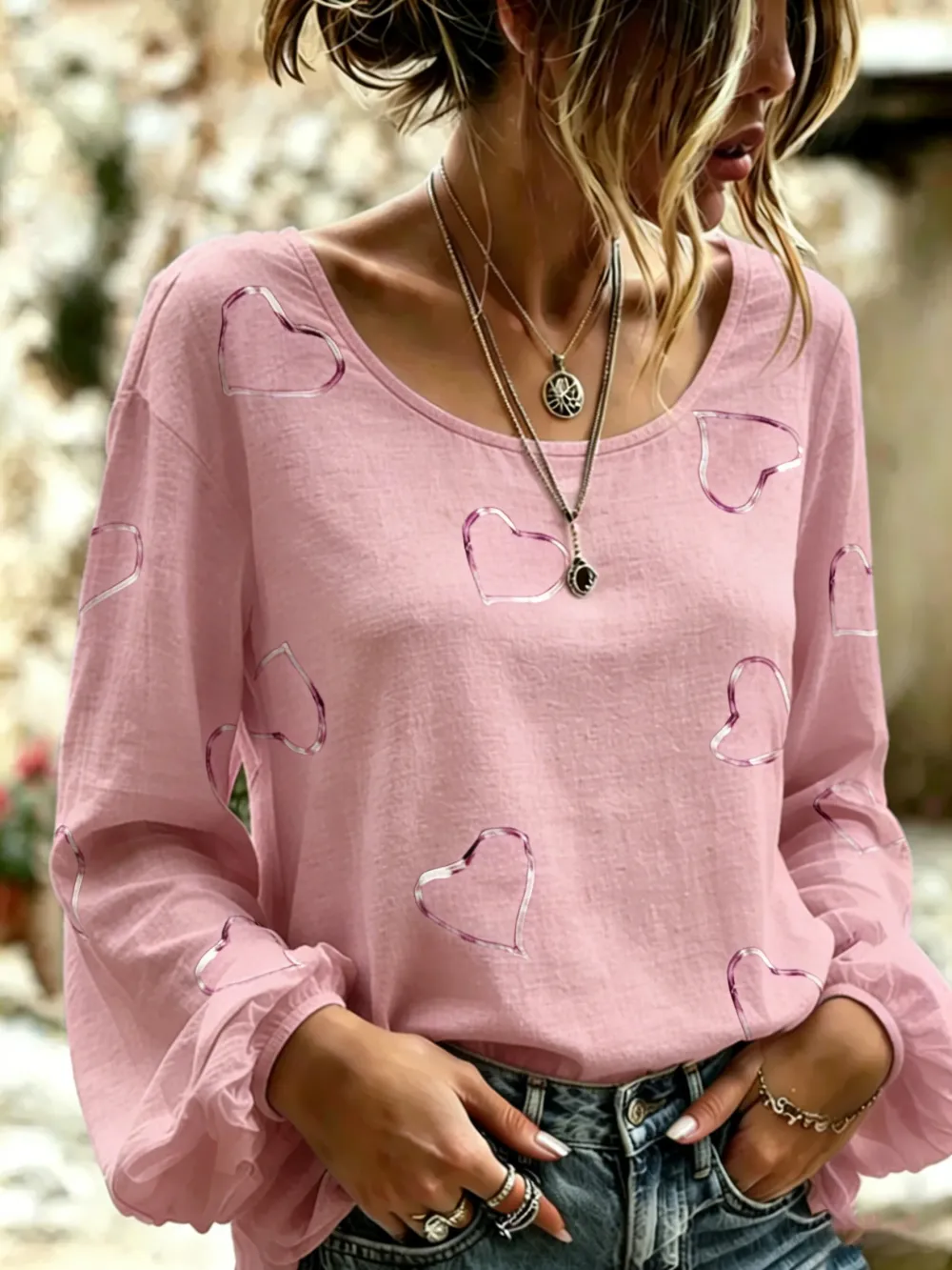 Women'S Vintage Flower Breast Cancer Awareness Print Top