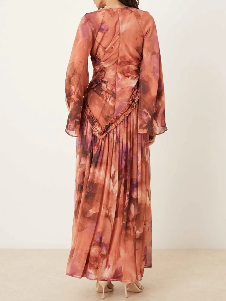 Pleated Floral Maxi Dress