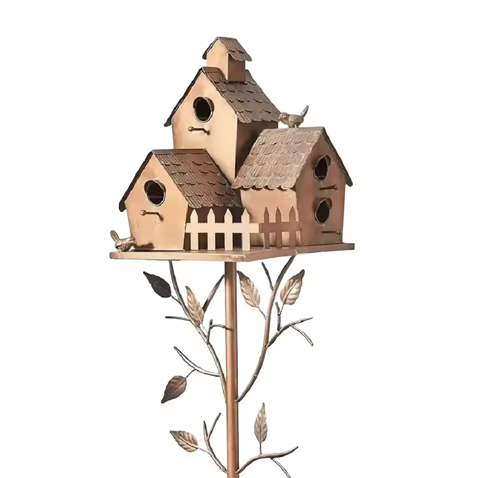 Birdhouse Garden Stakes Metal Bird House