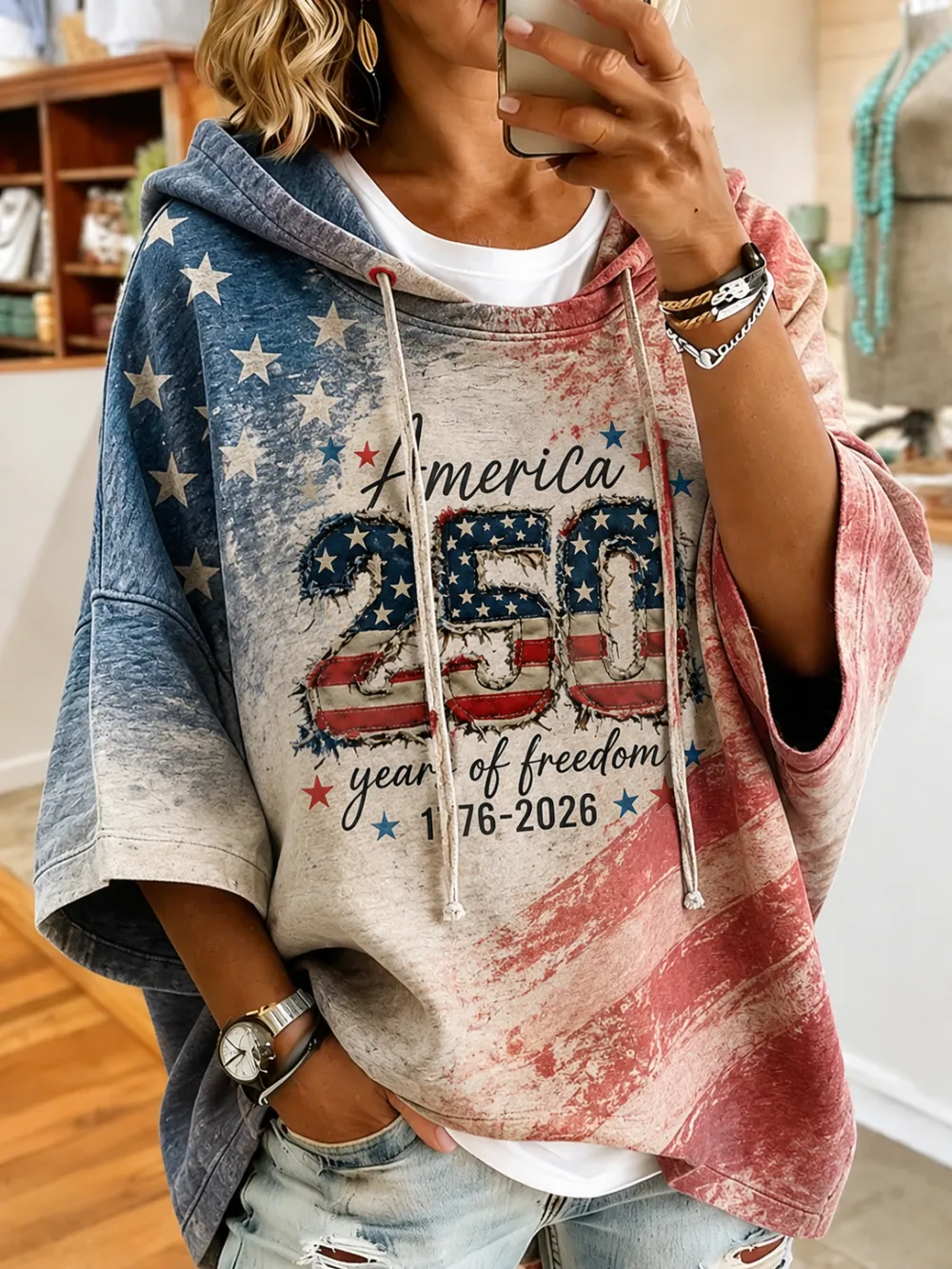 Women's America 250 Years of Freedom 1776-2026 Short Sleeve Hoodie