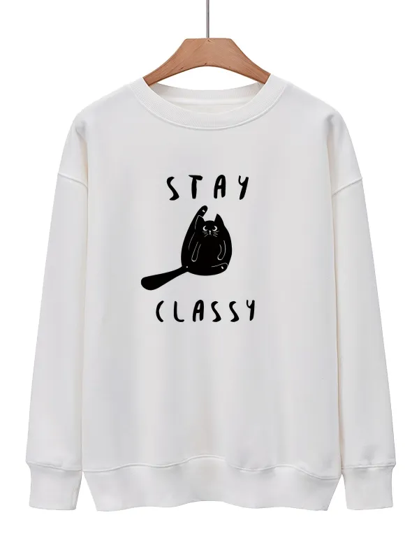 Cartoon Black Cat Print Long Sleeve Women Sweatshirt