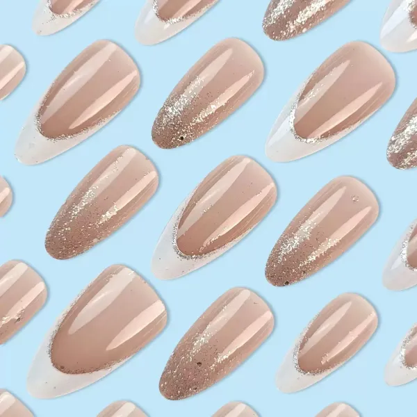 Nailhour Minimalist 24Pcs Glitter Nude Wedding Party Press On Nails