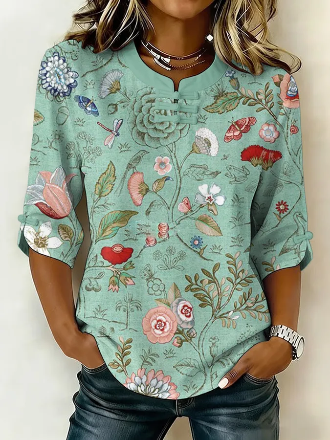 Women'S Floral Art Printed Casual Top