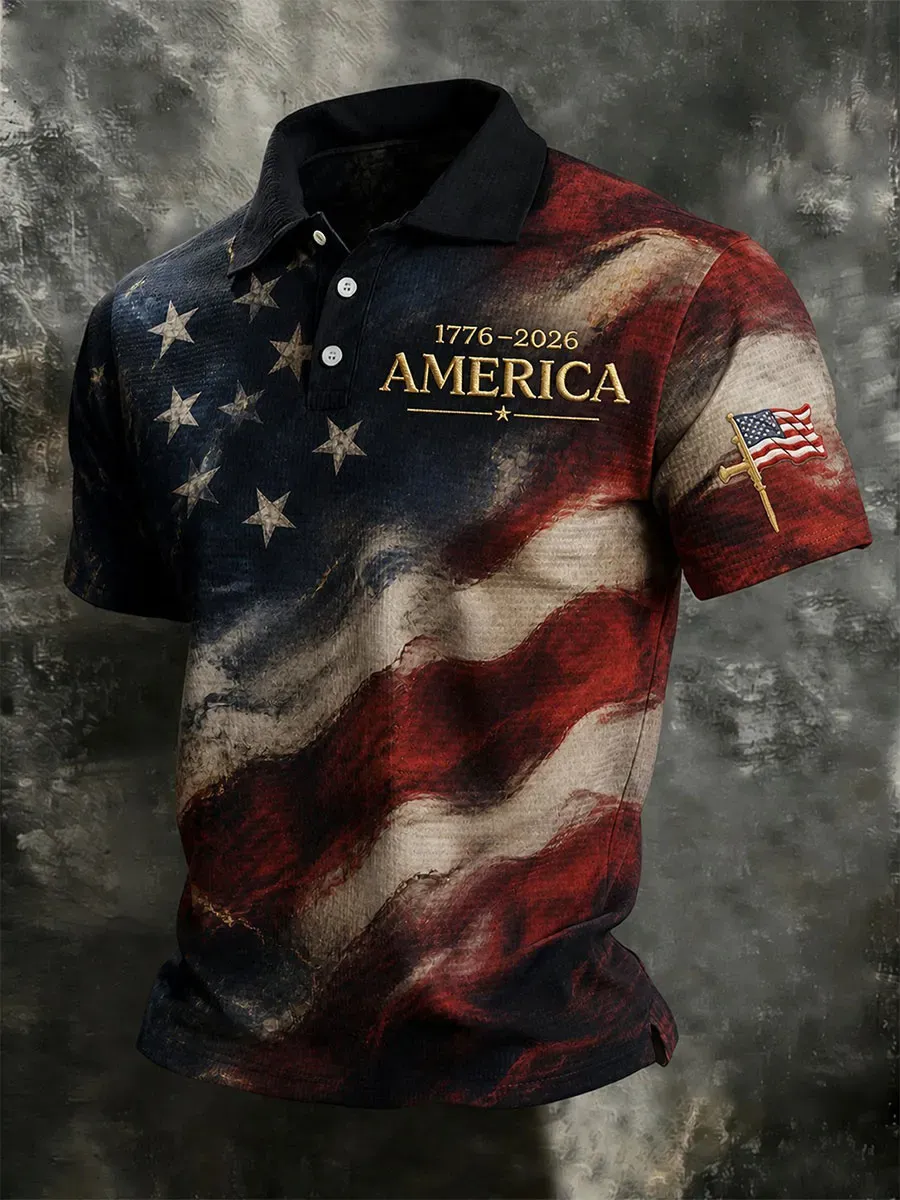 Men'S Casual 250Th Anniversary Celebration Of The Founding Of The United States, Geometric Personalized Printed Polo Shirt