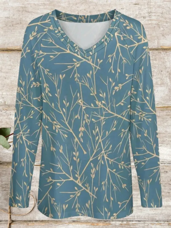 Branch Print Casual T-Shirt
