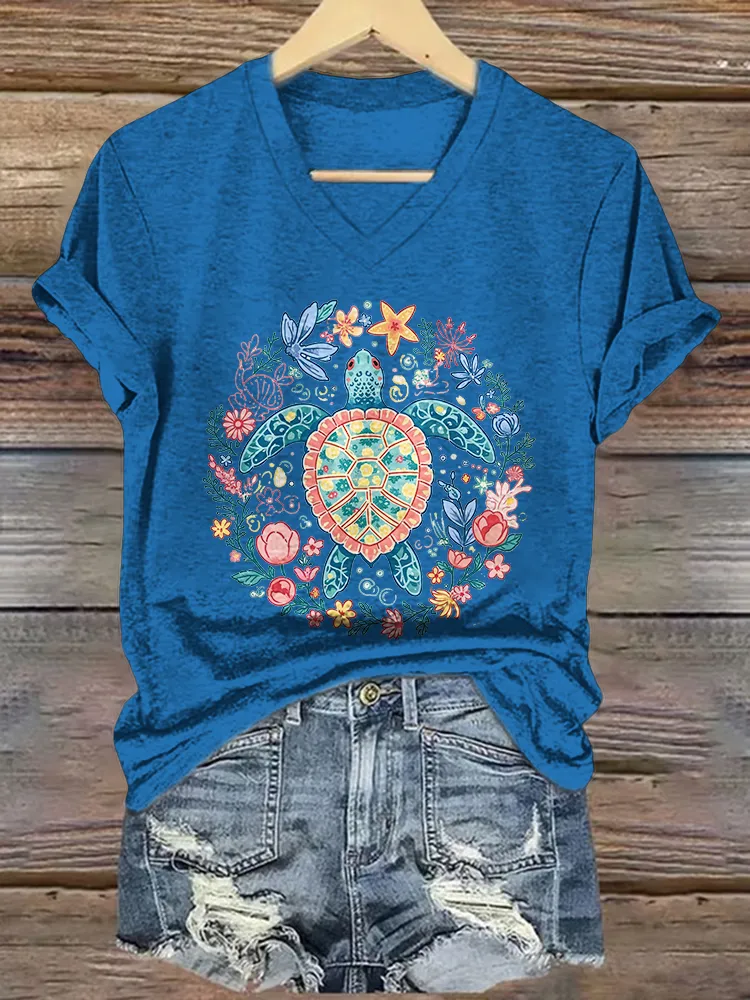 Women's Summer Vibes Short Sleeves V-Neck Pure T-Shirt