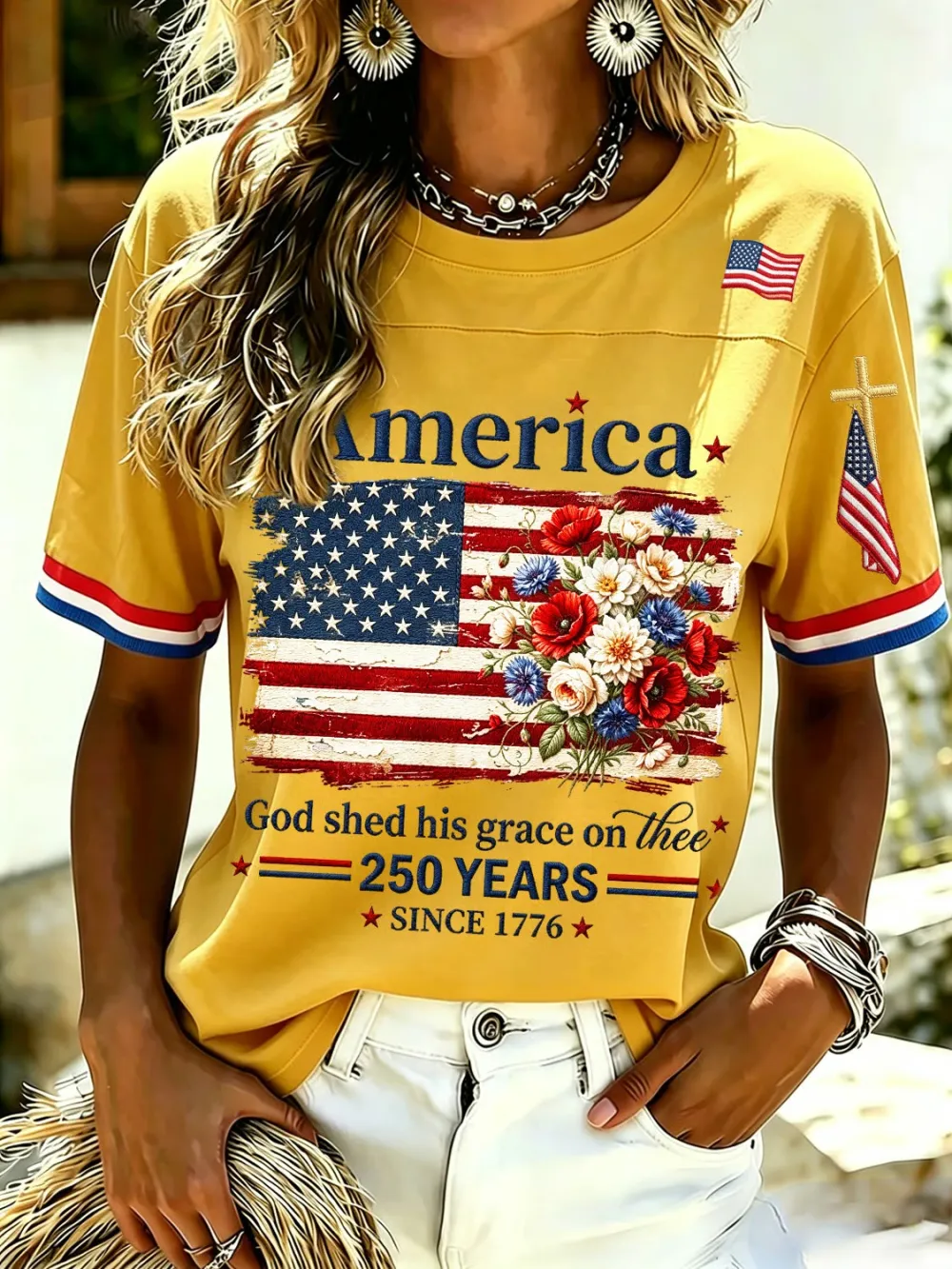 Women's 250th Anniversary Print V-Neck Top