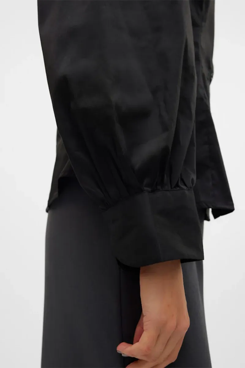 Puff Sleeve Square Neck Black Shirts