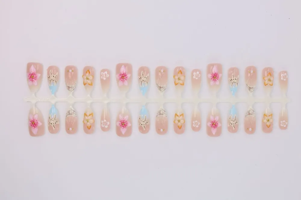 Nailhour 3D Nude Floral 30Pcs Ocean Summer Press On Nails