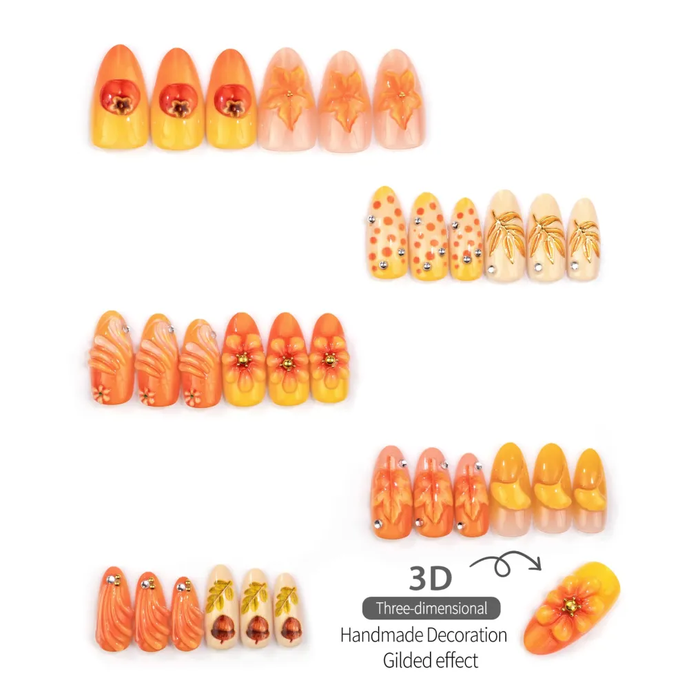 Nailhour 30Pcs Floral Maple Leaves 3D Medium Almond Autumn Press On Nails