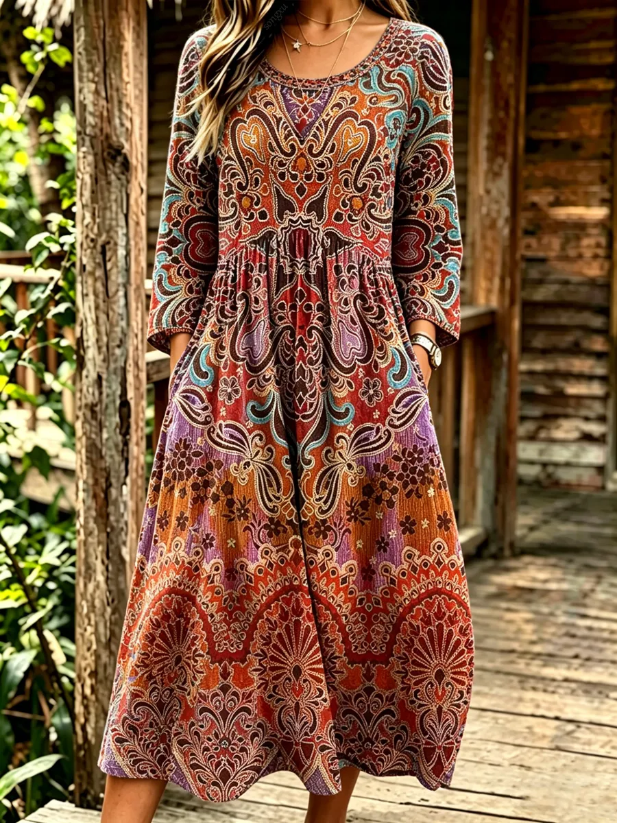 Women'S Casual Floral Bohemian Art Print Dress