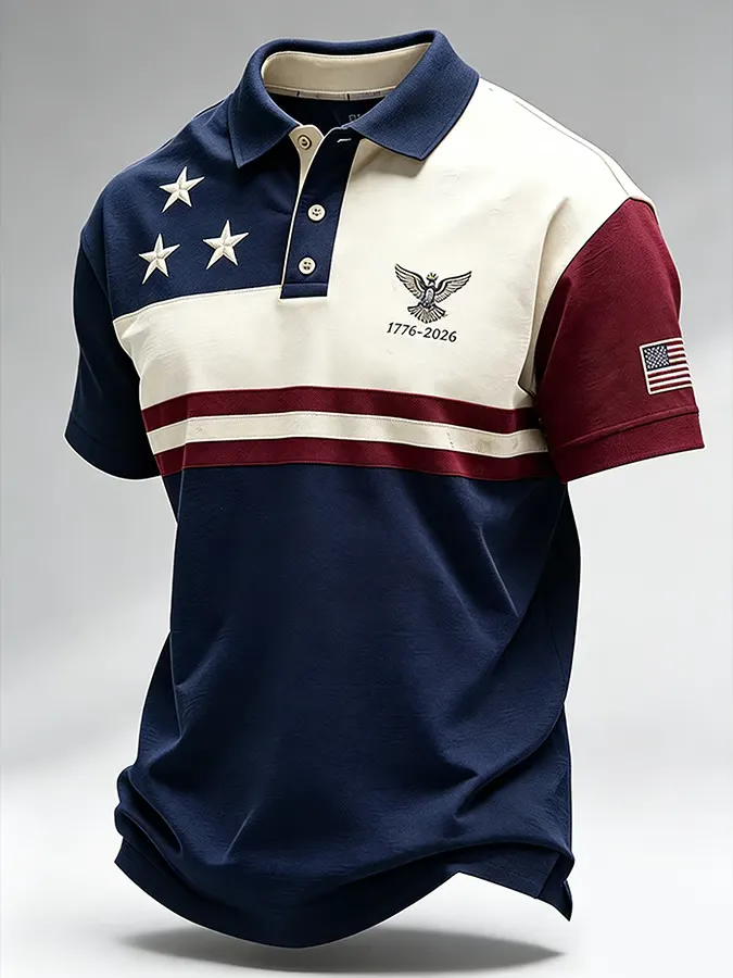 Men'S American Flag Print Casual Polo Shirt