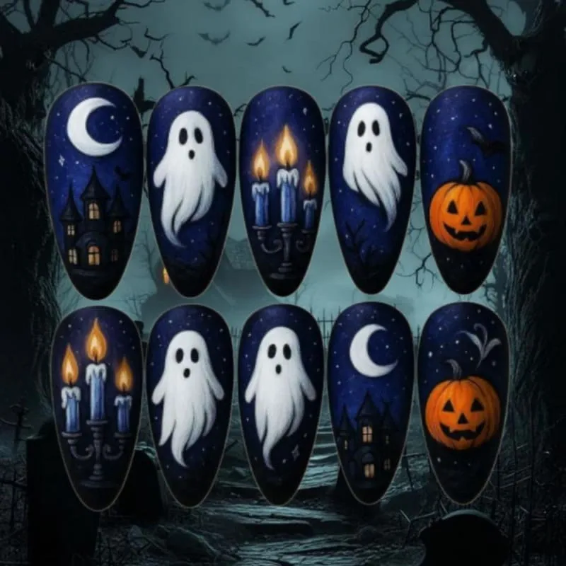 Nailhour 30Pcs Halloween 3D Medium Almond Press On Nails