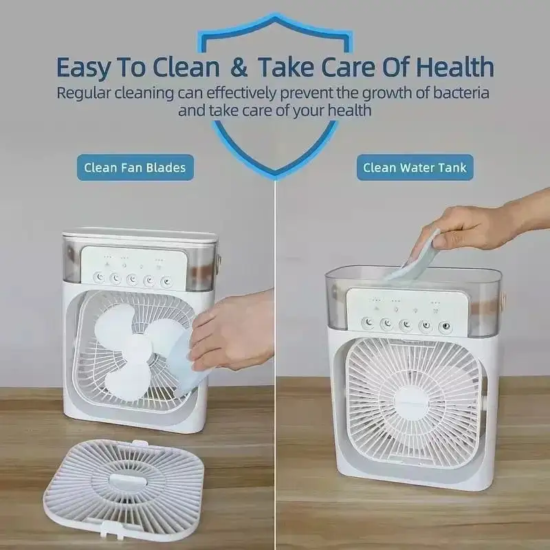 🌬️Here comes the multifunctional cooling wonder! Water mist fan + humidifier + LED night light ✨. The portable air - conditioner cools your home in an instant ❄️