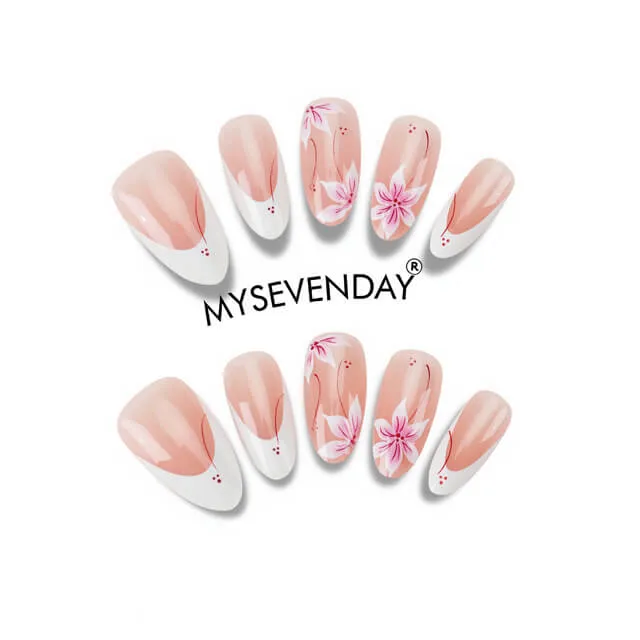 Nailhour 30Pcs French Medium Almond Press On Nails