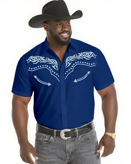 Big & Tall Men'S Western Textured Short Sleeve Shirt