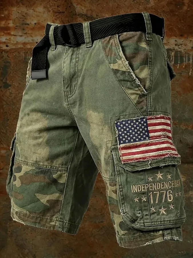 Men'S 250Th Anniversary Celebration Of American Independence Day Retro Work Shorts (Belt Not Included)