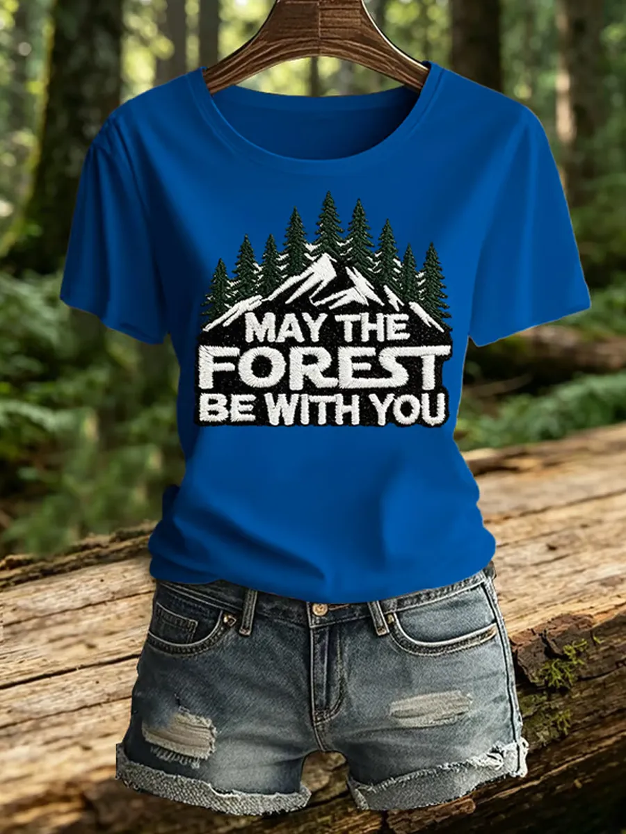 Women's Retro May The Forest Be With You Print T-Shirt