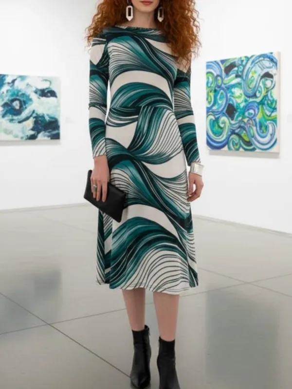 Artistic Print Midi Dress