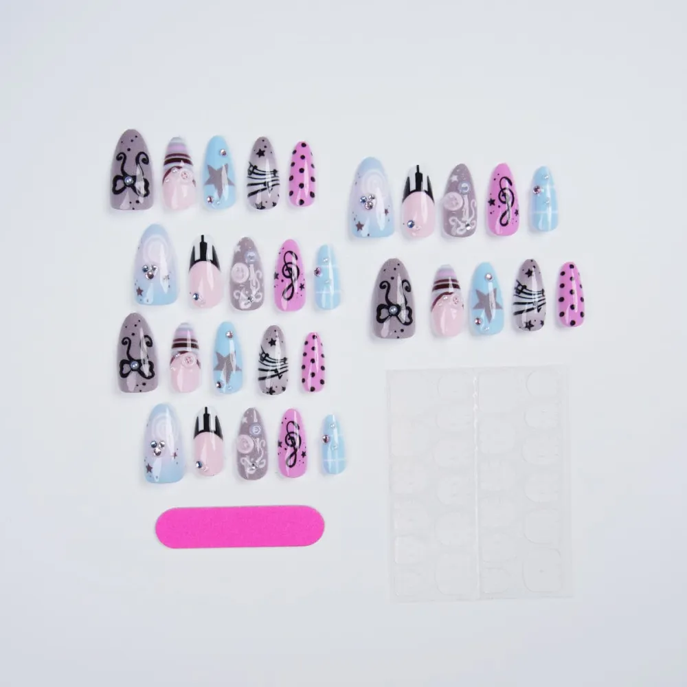 Nailhour 24Pcs Heart Pearl Medium Almond French Press On Nails