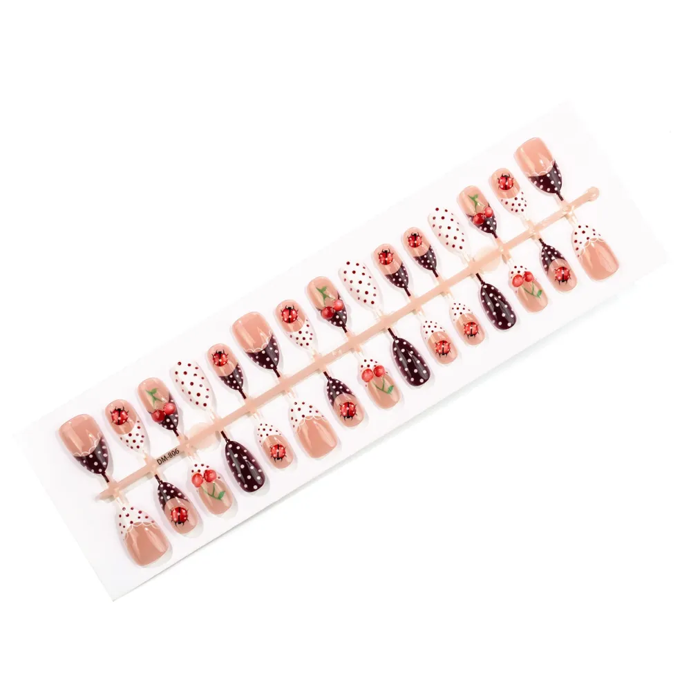 Nailhour 30Pcs Polka Dot 3D Medium Almond French Press On Nails