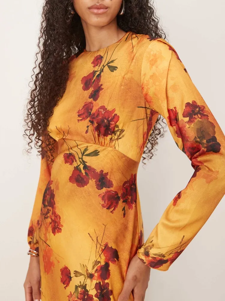 Satin Floral Midi Dress