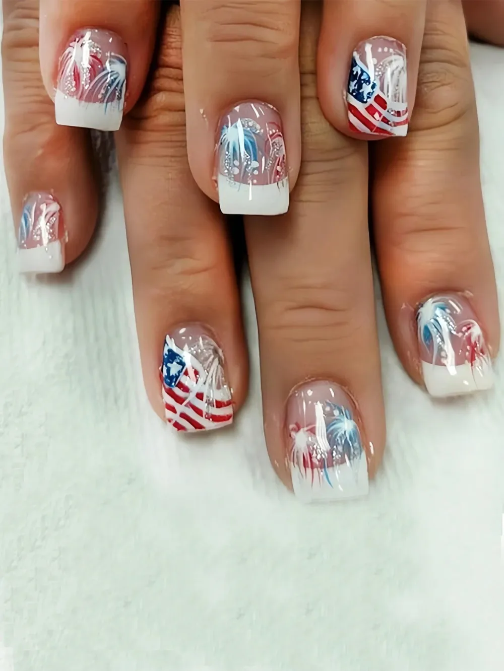 Nailhour 24pcs Fashionable Sky Blue Fireworks Pattern Short Square Press On Nails