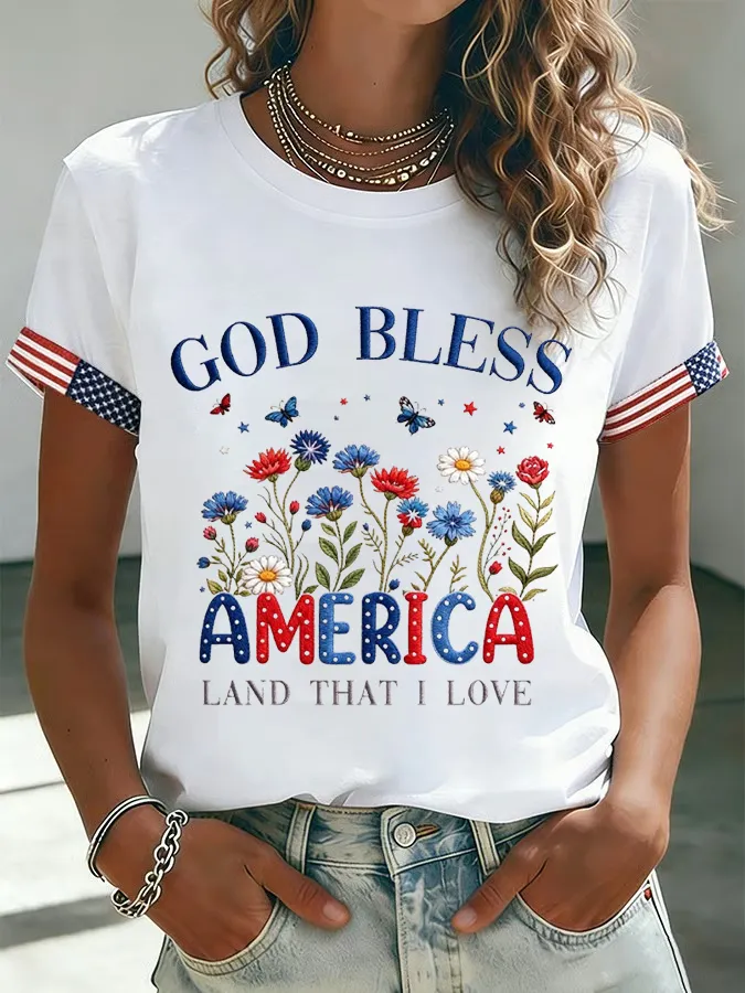 Women'S American Independence Day 250Th Anniversary Printed Short Sleeved T-Shirt