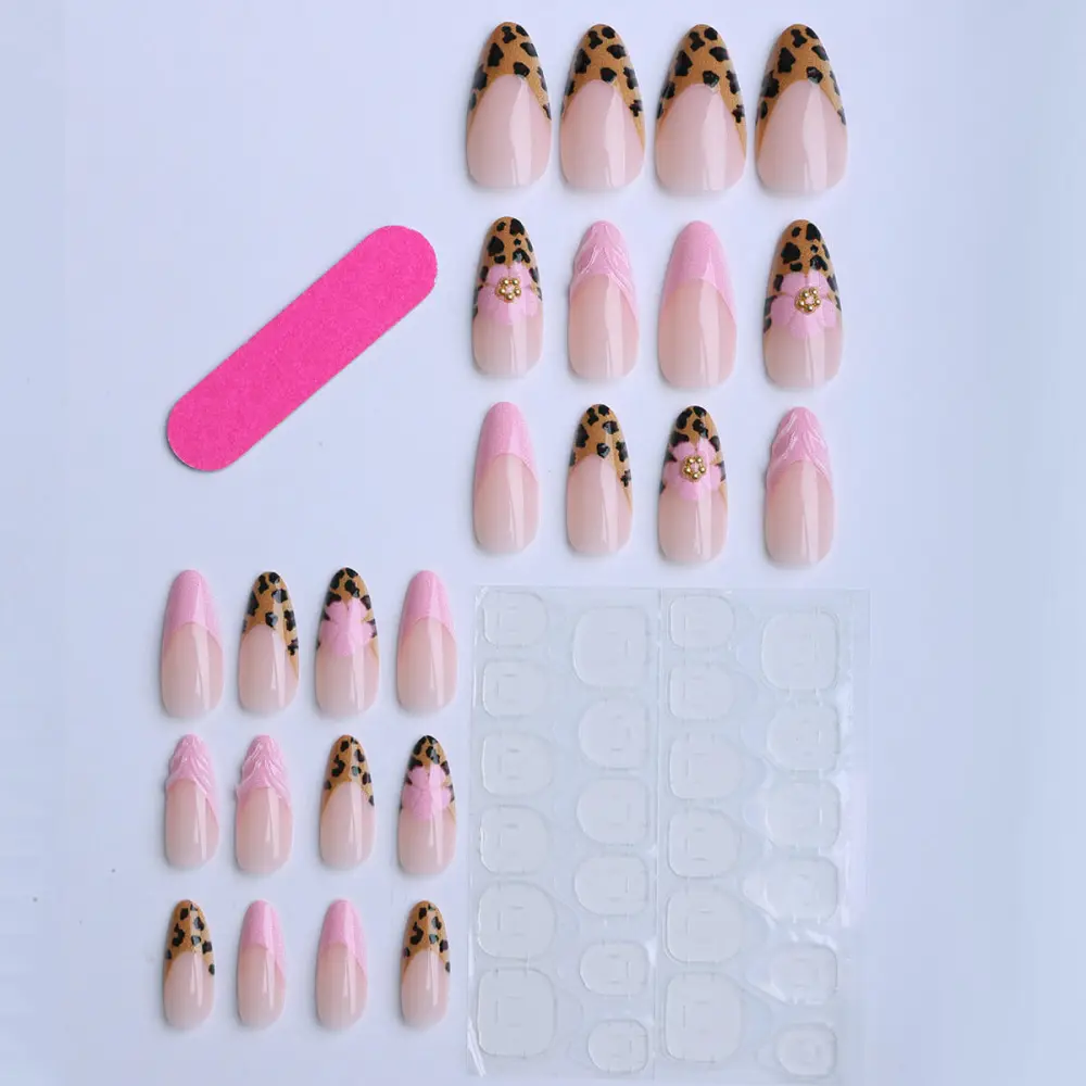 Nailhour 24Pcs Nude French Medium Almond Press On Nails