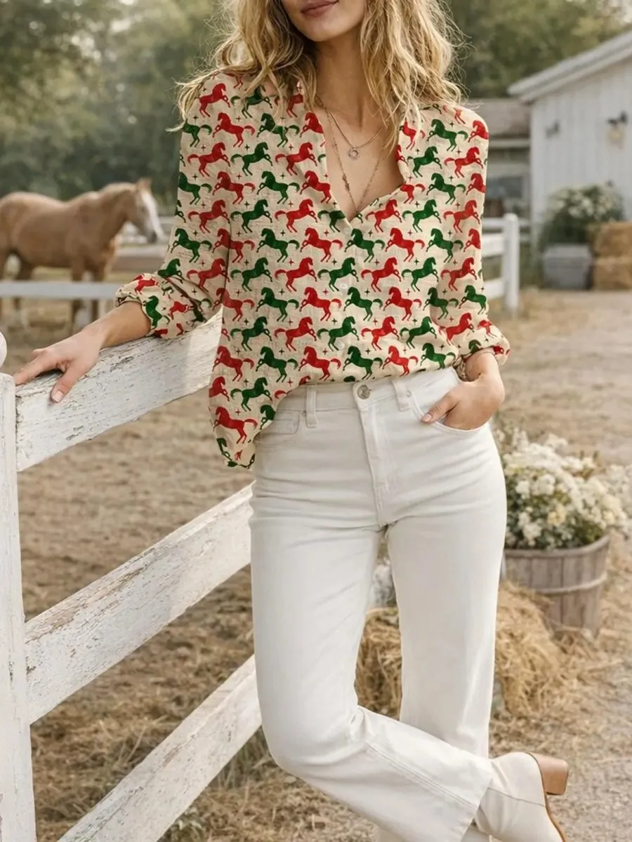 Contrast Color Horse Shirt