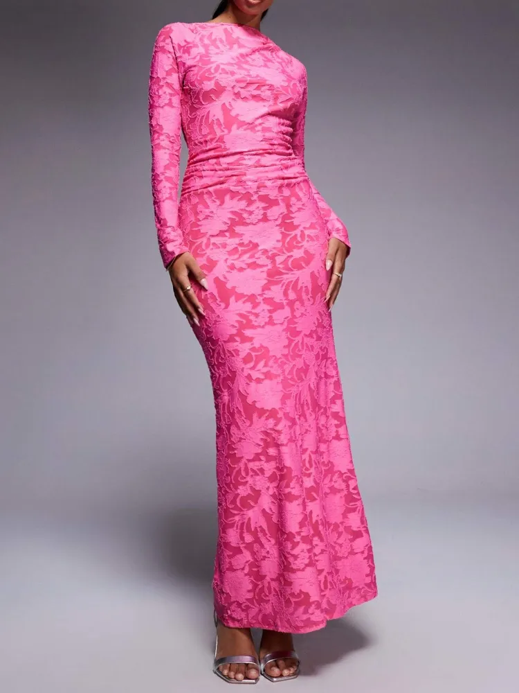 Backless Floral Long Sleeve Dress