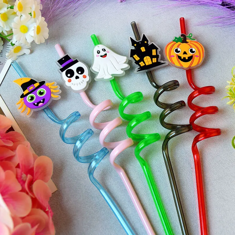 12Pcs Halloween Theme Night Light Decorative Straws