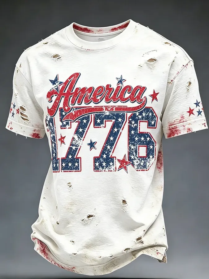 Men'S Casual American 1776-2026 Anniversary Printed Short Sleeved T-Shirt