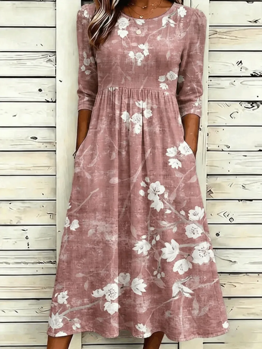 Women's Floral Summer Dress Crew Neck Half Sleeve A-Line Dress
