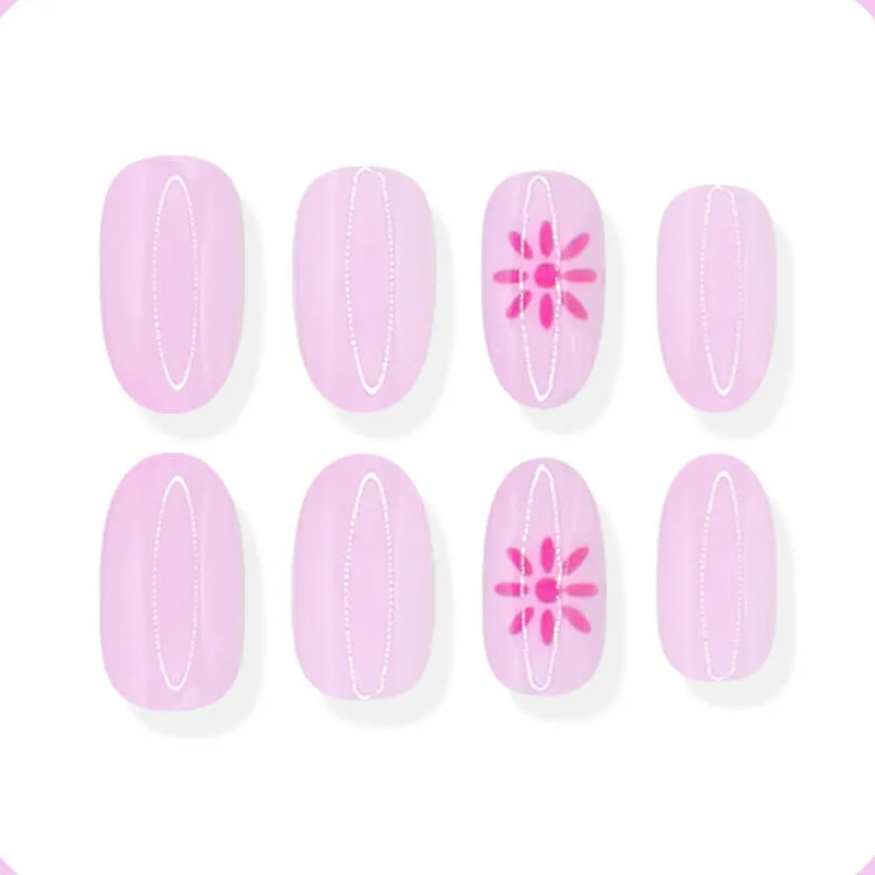 Nailhour 24Pcs Minimalist Short Oval Pink Beach Press On Nails