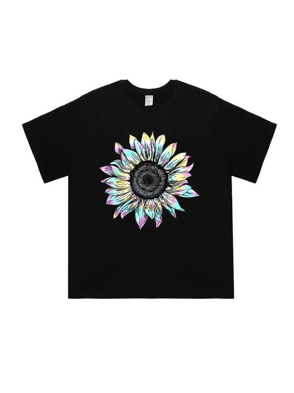 Magenta And Yellow Sunflower Design T-Shirt