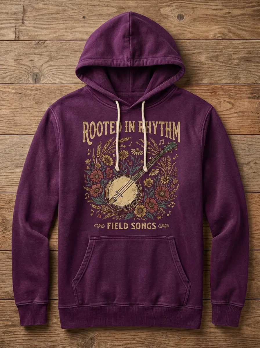 Western-Inspired Banjo Floral Unisex Country Music Pullover Hoodie