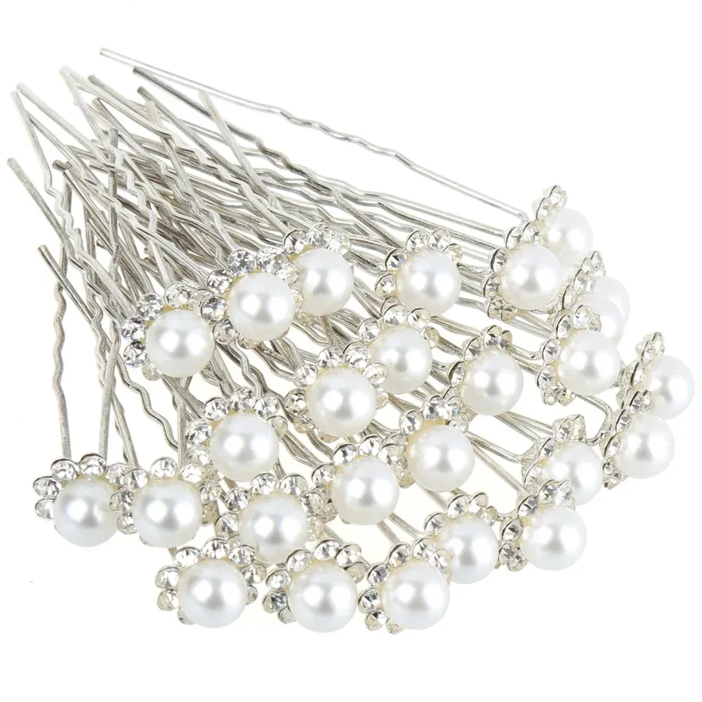 Forty-Piece U-Shaped Pearl Metal Hair Clips Set