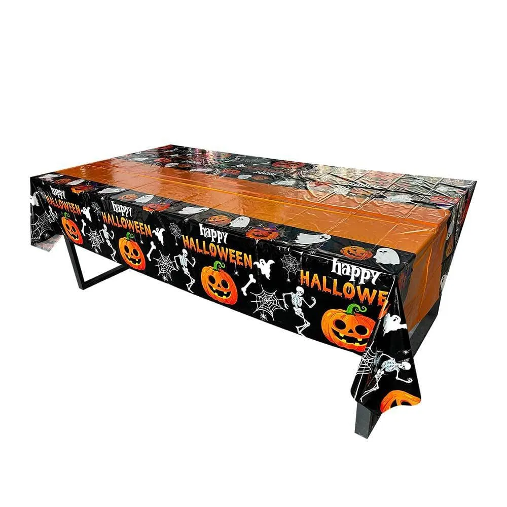2Pcs Halloween Pumpkin Skull Disposable Tablecloth Party Supplies