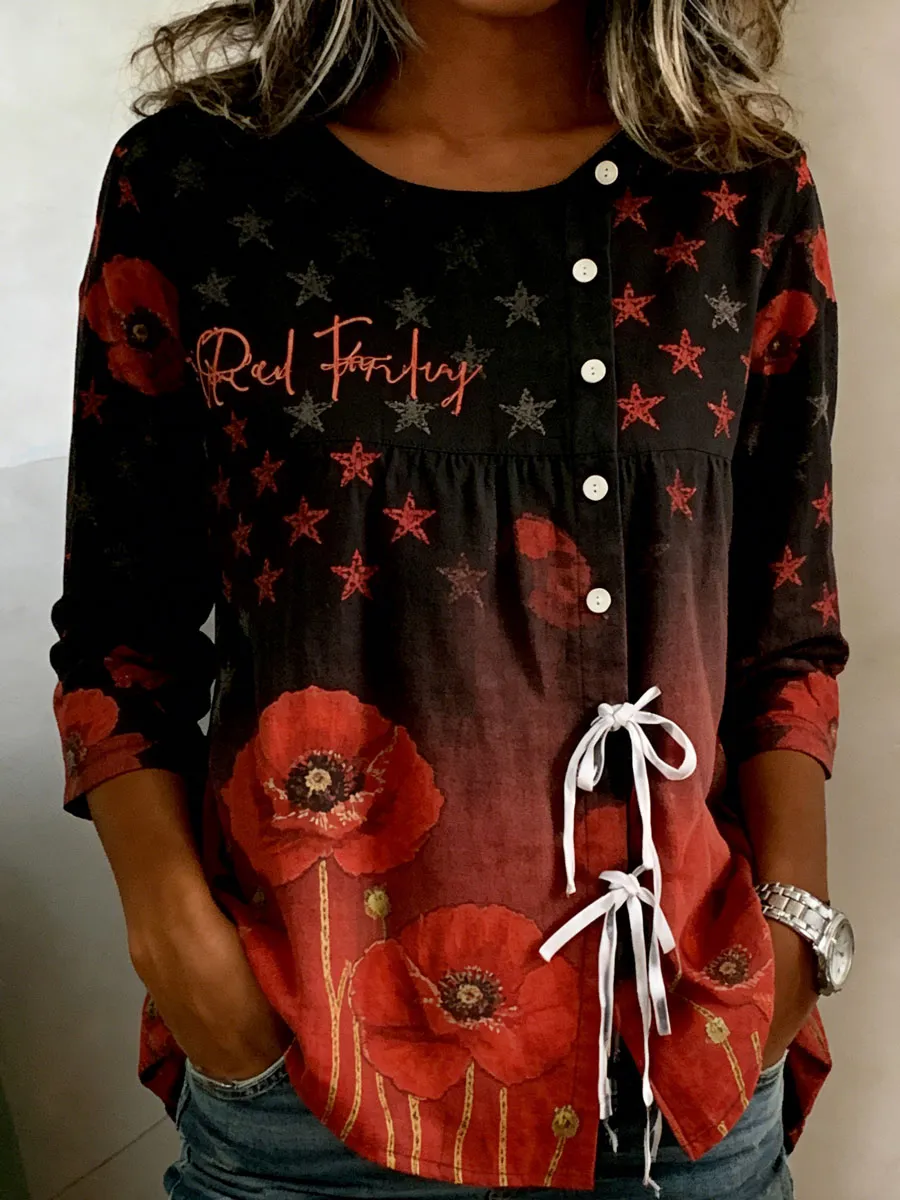 Women'S Casual Red Friday Printed Top