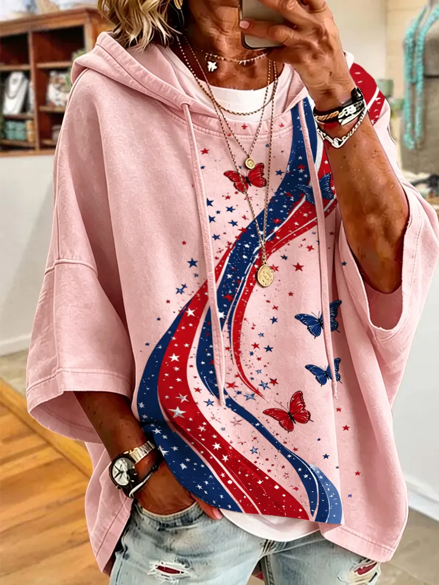 Women'S American Flag Printed Super Large Hoodie