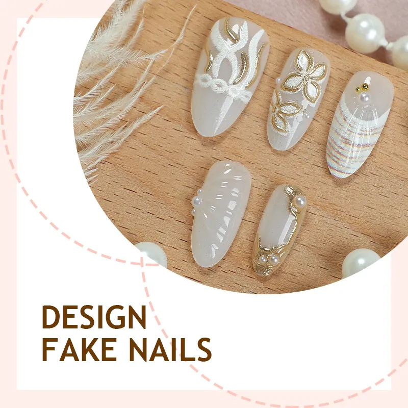 Nailhour 30Pcs Ocean 3D Seashells, Starfish, and Gilded pearls Press On Nails