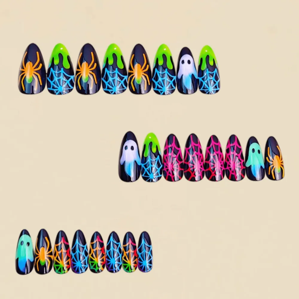 Nailhour 24Pcs Halloween Medium Almond Luminous Ghost Press On Nails