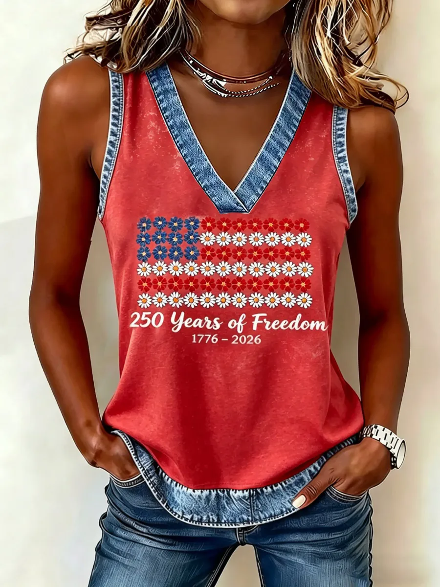 250 Years Of Freedom Inspired Print Women's Sleeveless Top